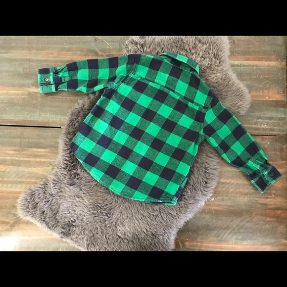 Gymboree Flannel Green & Navy Plaid Shirt & Hat - Picture 3 of 8